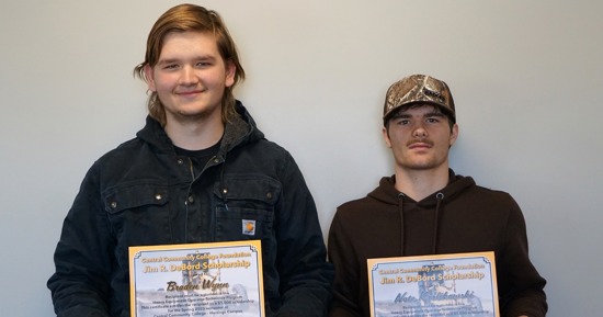 Central Community College-Hastings students Nathanial Krolikowski and Braden Wynn, both residents of Wood River, each received the Jim R. DeBord Scholarship on Feb. 21. The $1,000 scholarship is given each year to two students in the heavy equipment operator technology program each year.